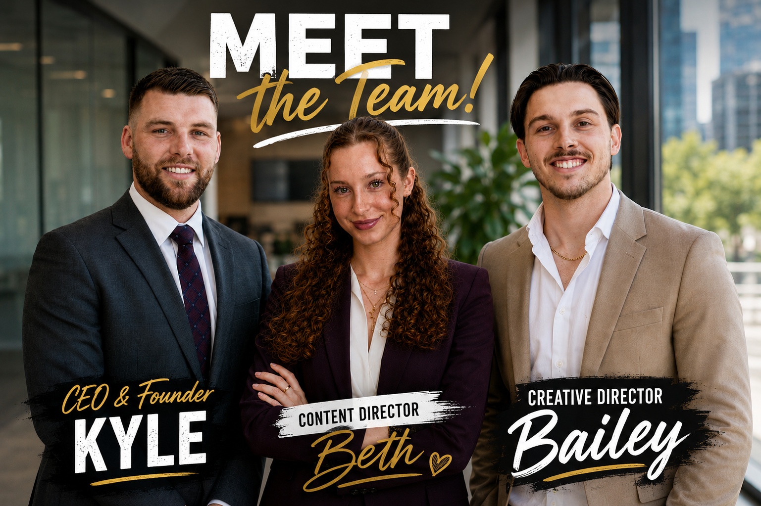 Meet the ProDime Media team — Kyle, Beth, and Bailey