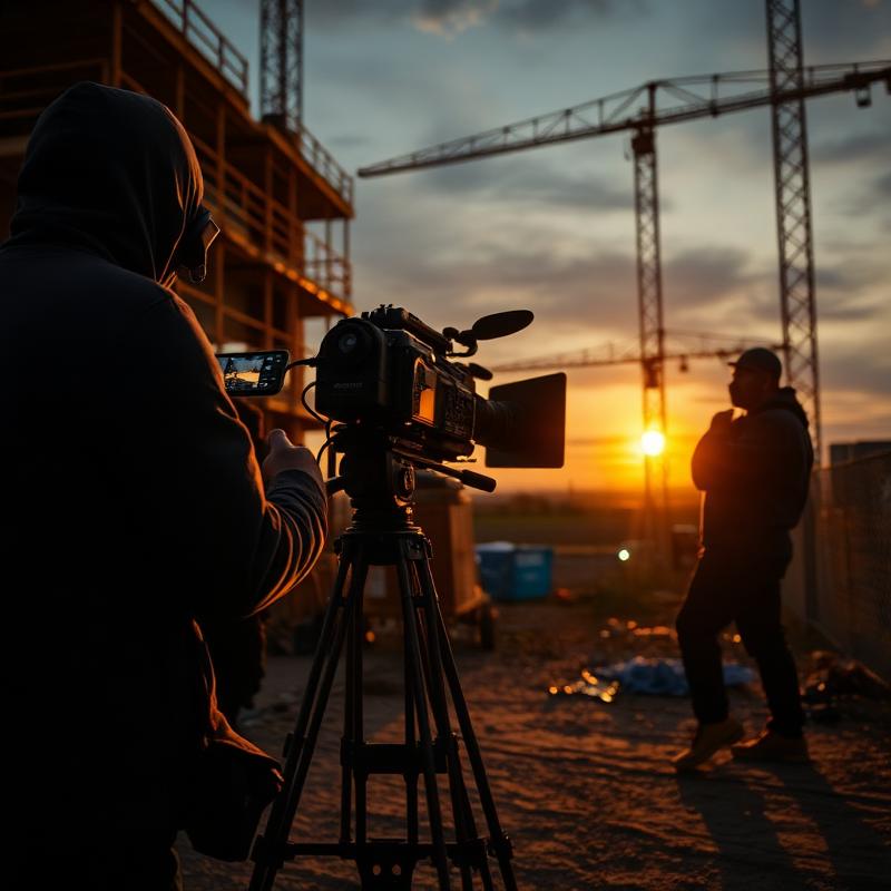 On set with the crew, capturing the build.
